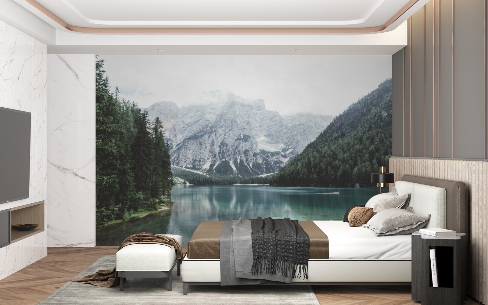 Fototapeta pokojná rieka v horách so strmými svahmi