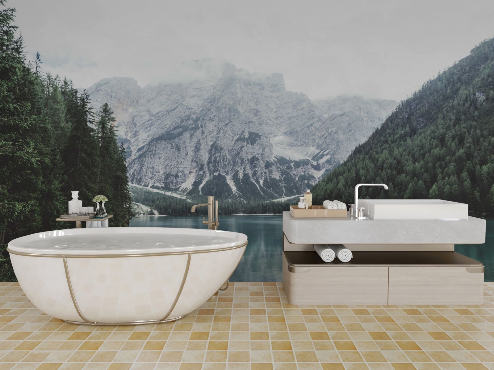 Fototapeta pokojná rieka v horách so strmými svahmi