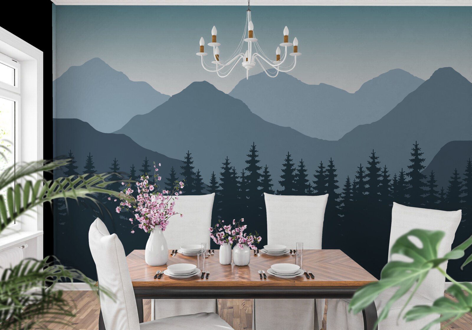 Fototapeta hmlisté hory a ihličnatý les