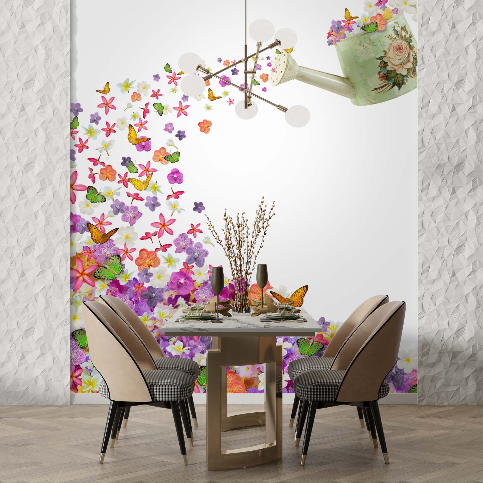 Fototapeta zalievacia nádoba sú letné kvety a motýle