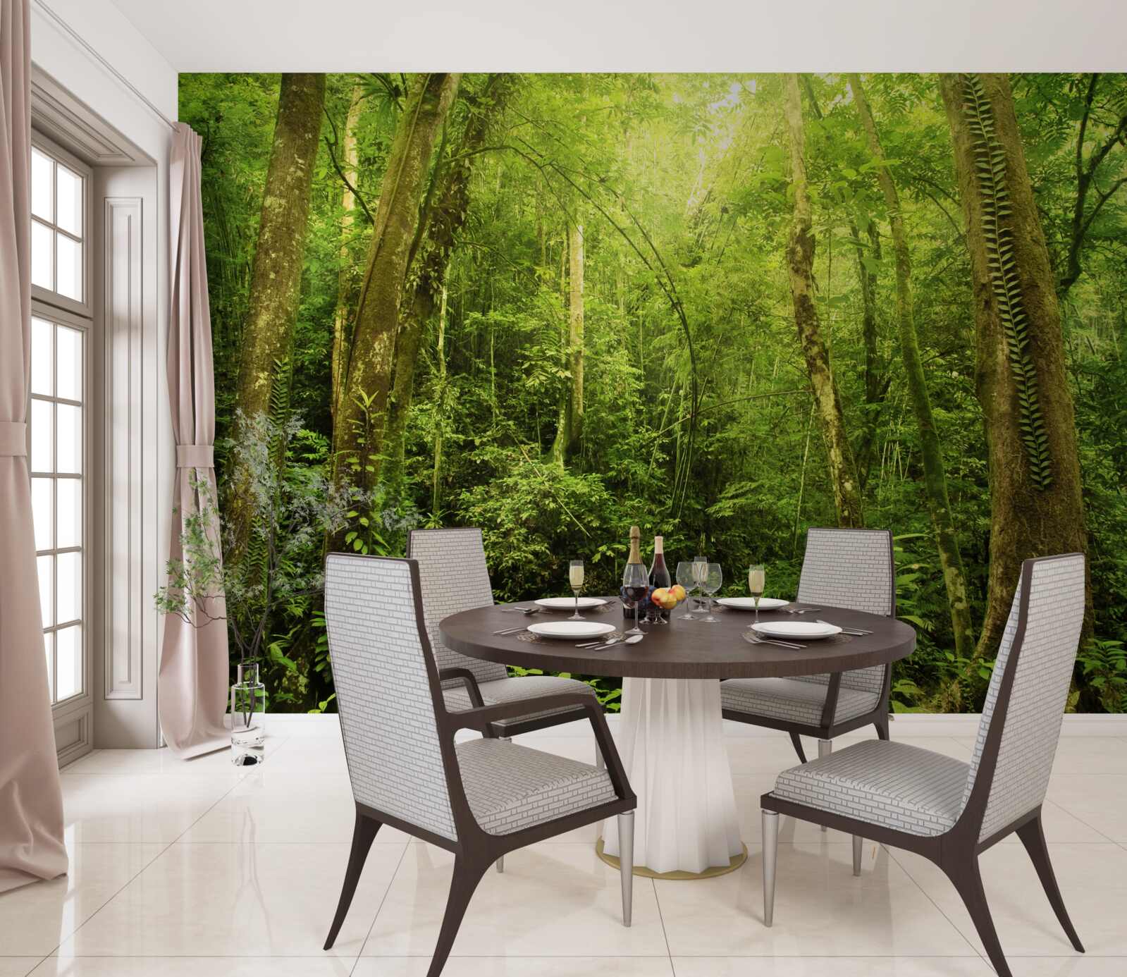 Fototapeta slnečné lúče sa predierajú hustým zeleným lesom