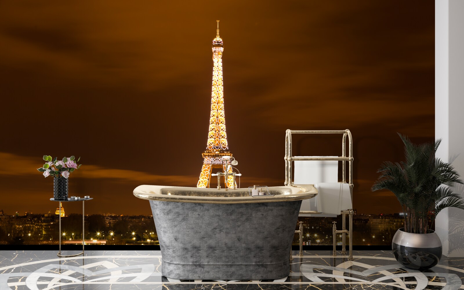 Fototapeta Eiffelova veža v noci osvetlená