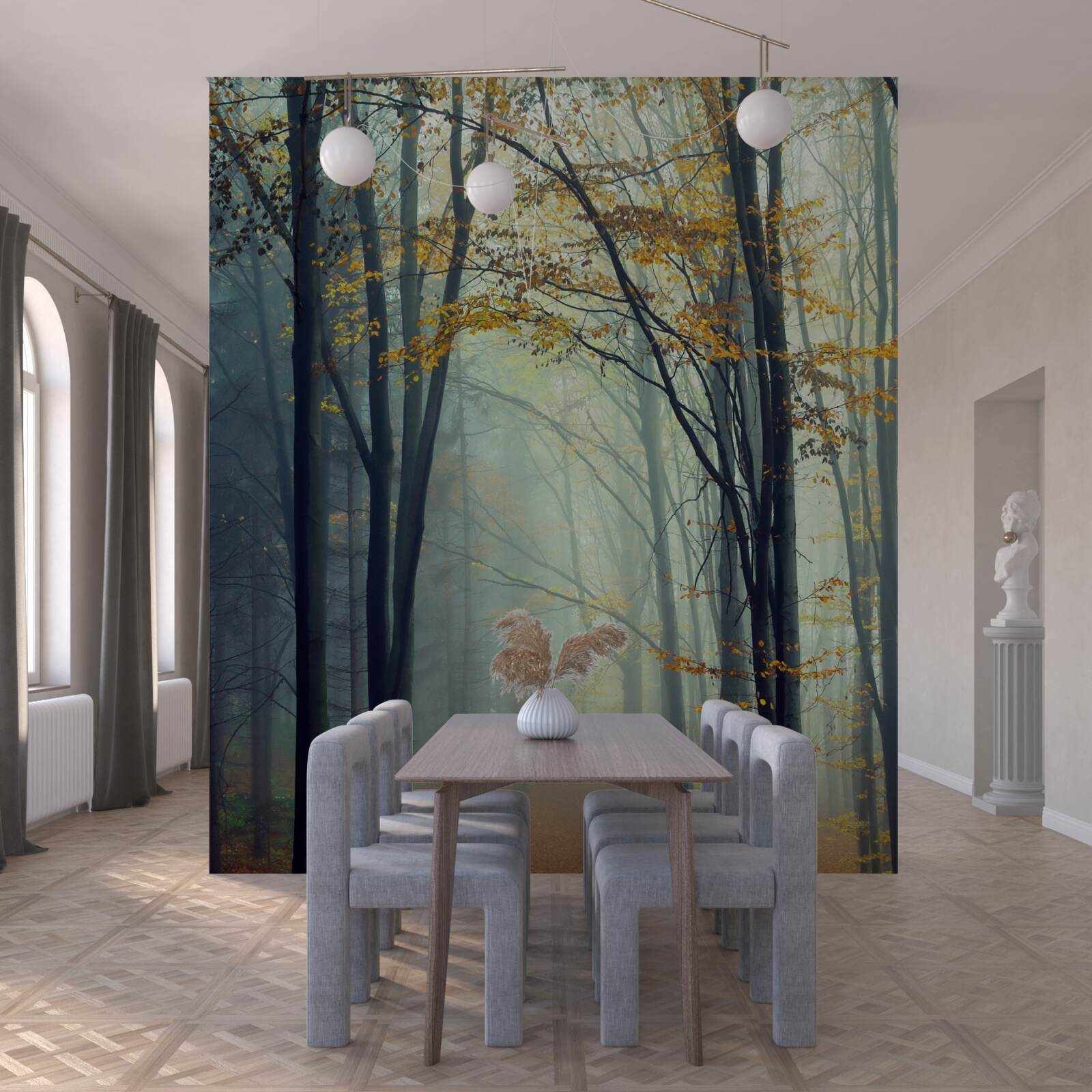 Fototapeta jesenný les zahalený v hmle