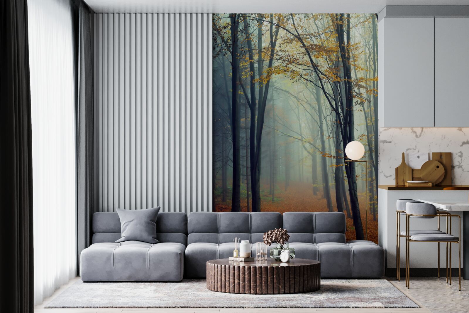 Fototapeta jesenný les zahalený v hmle