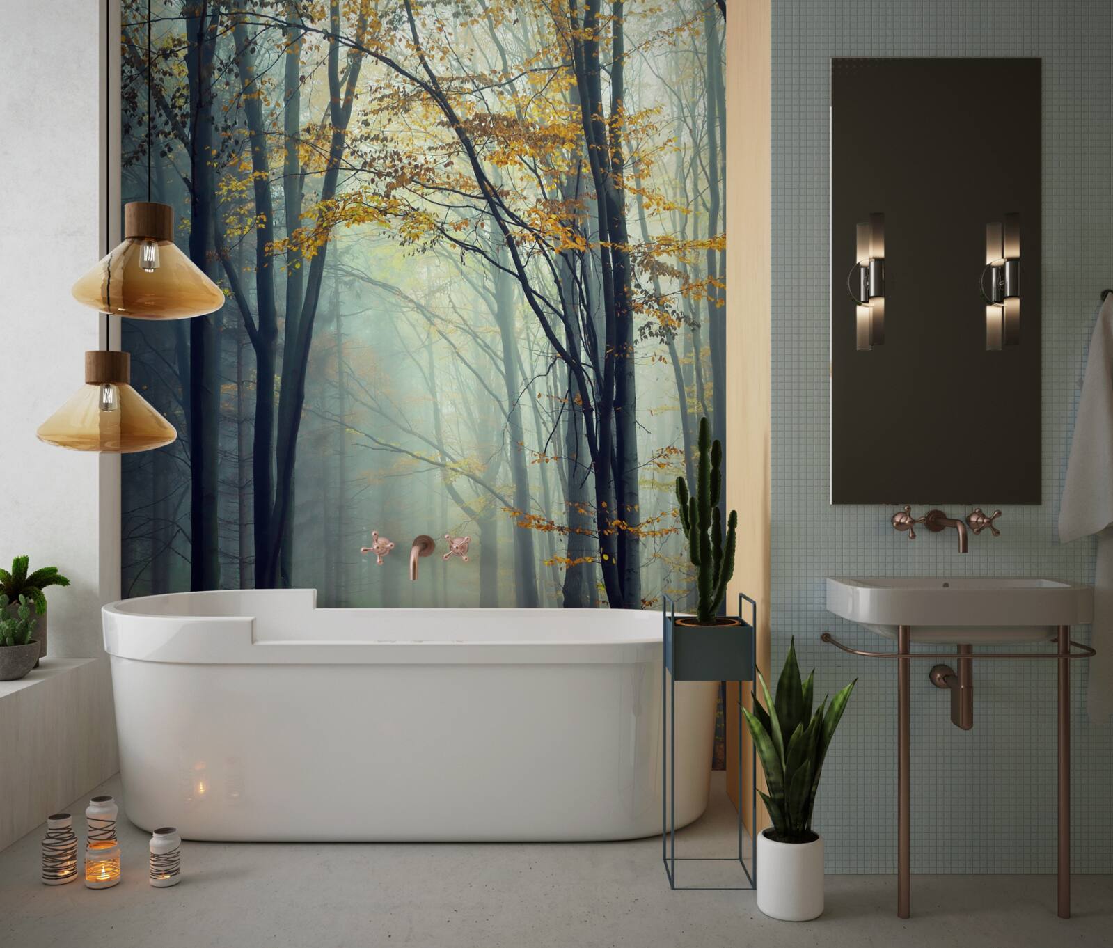 Fototapeta jesenný les zahalený v hmle