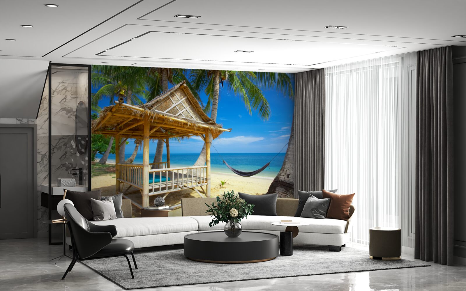 Fototapeta pohodlný altánok na brehu vody