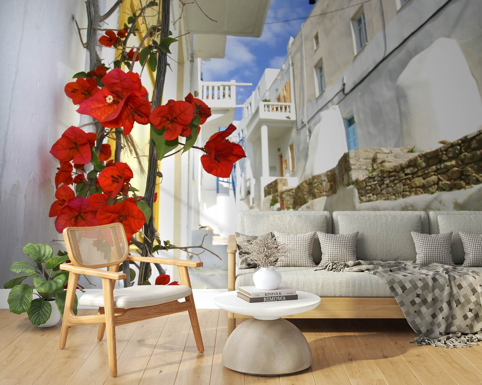 Fototapeta šarlátové kvety na rozžiarených námestiach miest