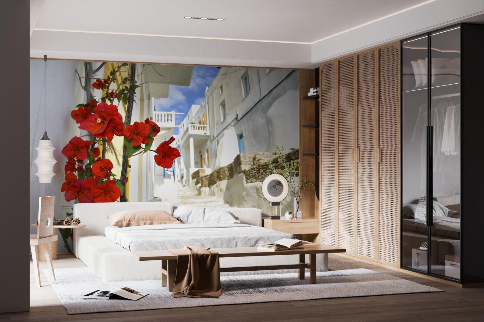 Fototapeta šarlátové kvety na rozžiarených námestiach miest