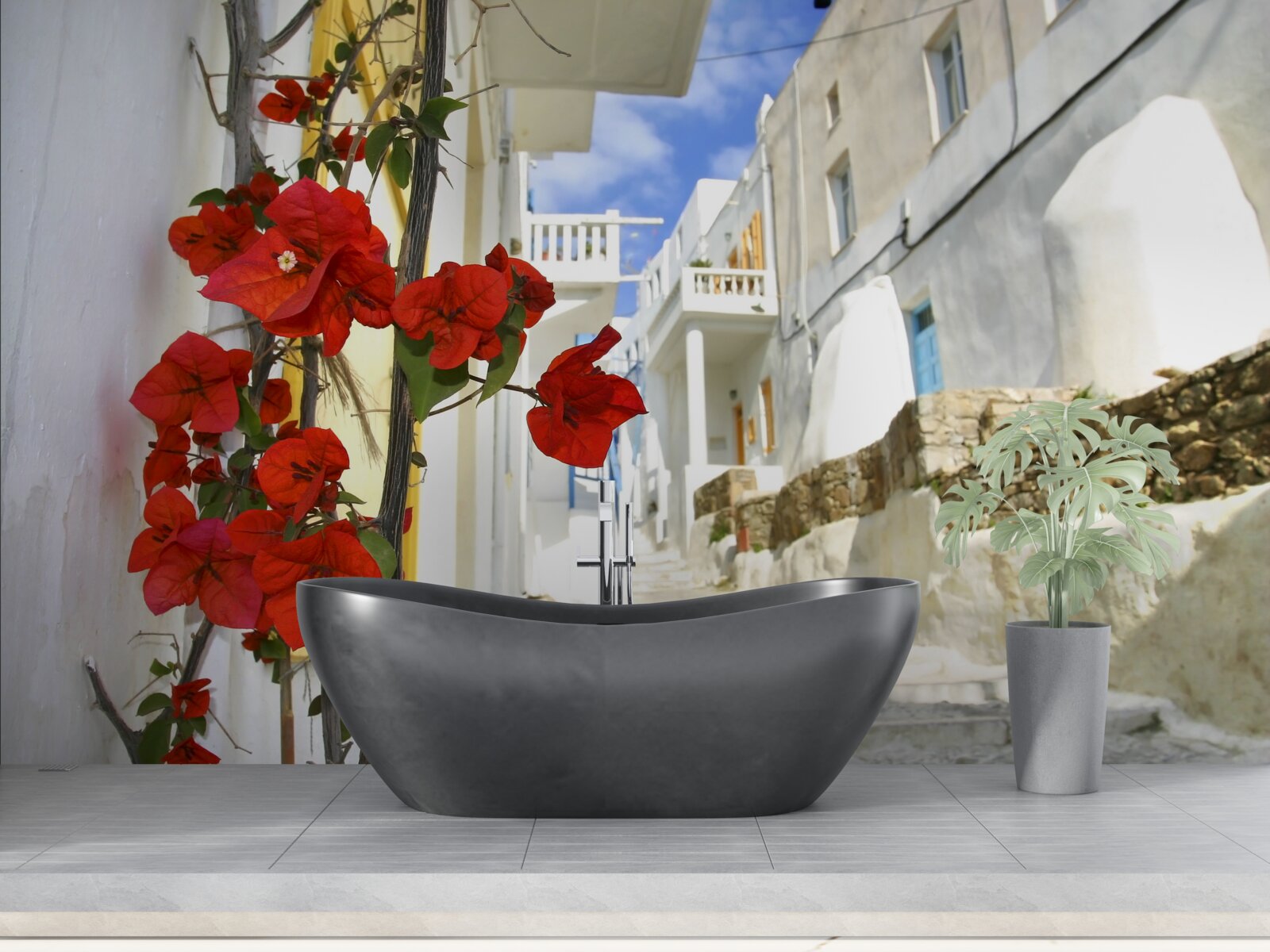 Fototapeta šarlátové kvety na rozžiarených námestiach miest