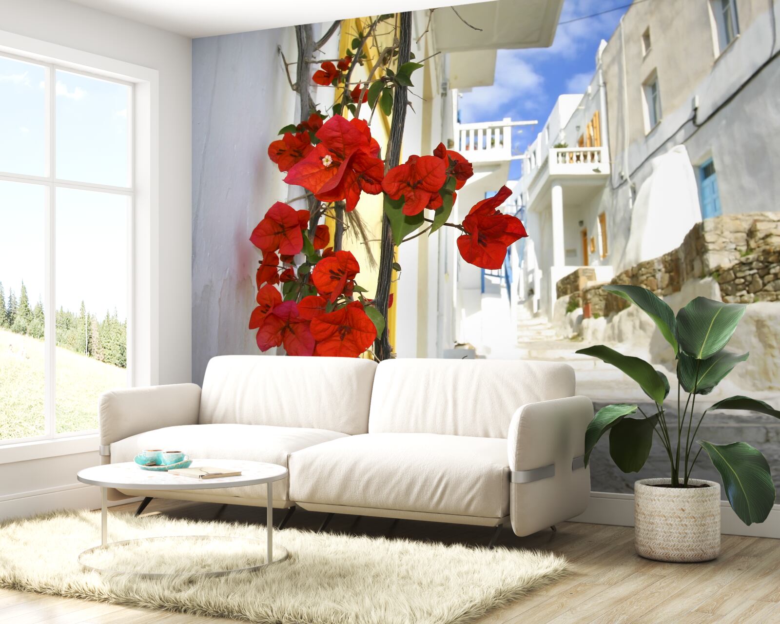 Fototapeta šarlátové kvety na rozžiarených námestiach miest