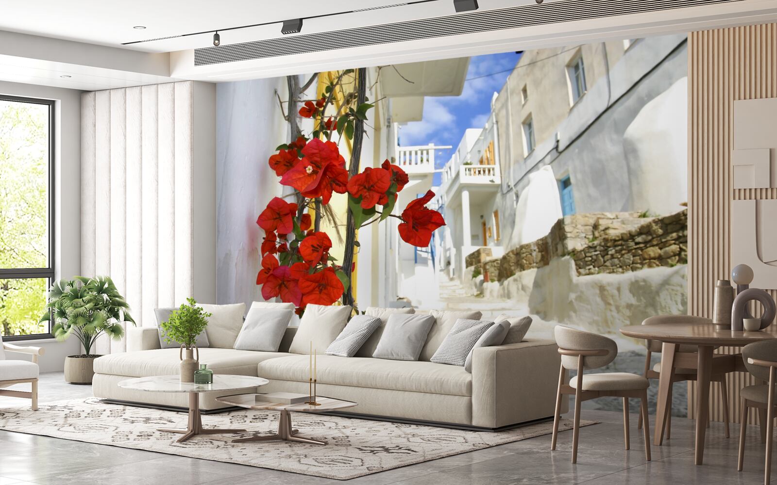 Fototapeta šarlátové kvety na rozžiarených námestiach miest