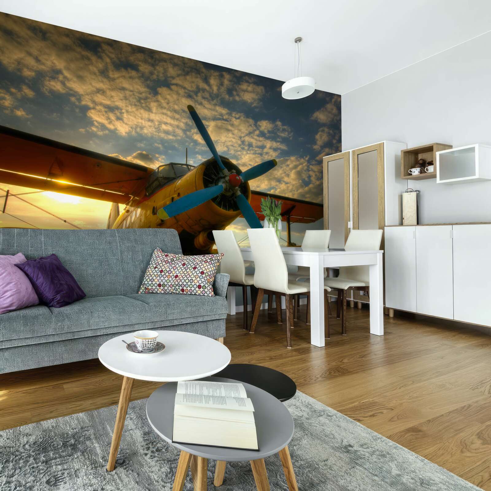 Fototapeta v poli je vintage lietadlo s vrtuľou