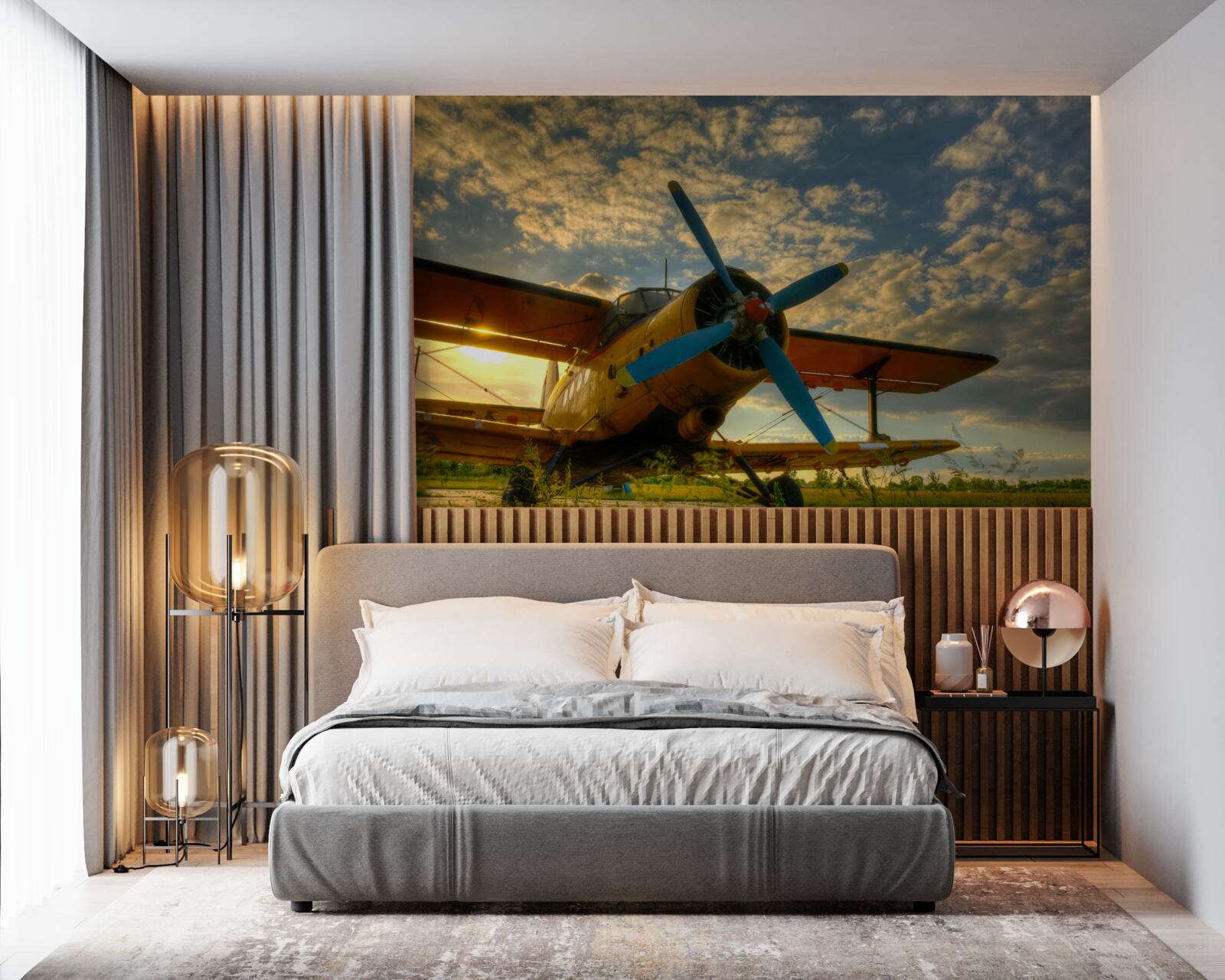 Fototapeta v poli je vintage lietadlo s vrtuľou