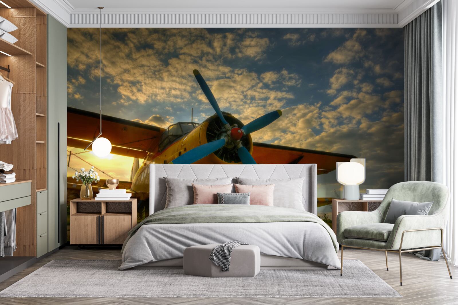 Fototapeta v poli je vintage lietadlo s vrtuľou