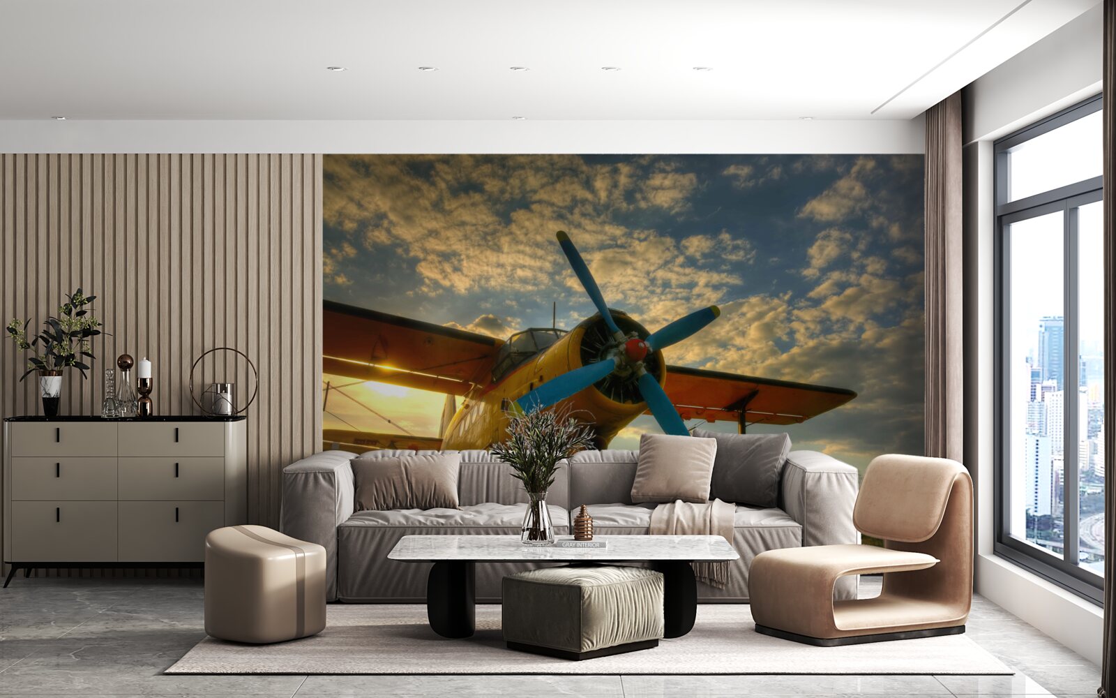 Fototapeta v poli je vintage lietadlo s vrtuľou