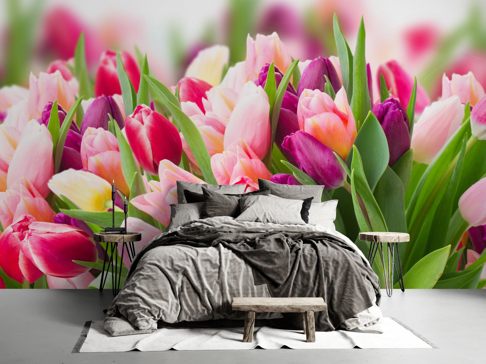 Fototapeta čerstvé jarné tulipány so zelenými listami