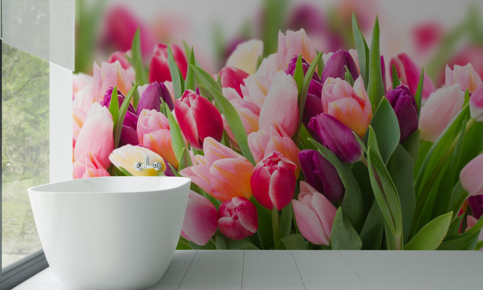 Fototapeta čerstvé jarné tulipány so zelenými listami