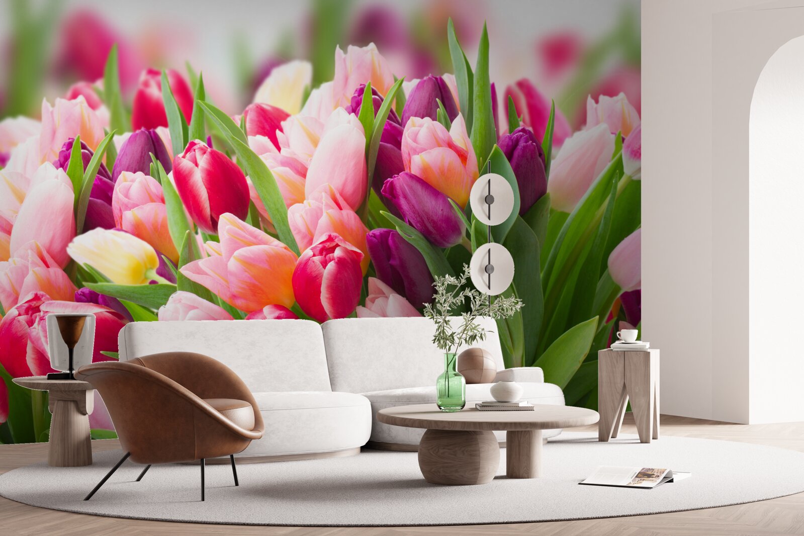 Fototapeta čerstvé jarné tulipány so zelenými listami