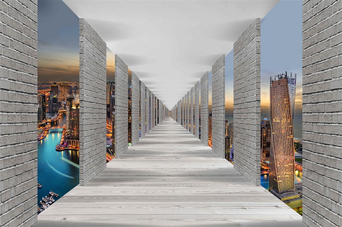 Fototapeta nekonečná chodba s vyhliadkovými oknami