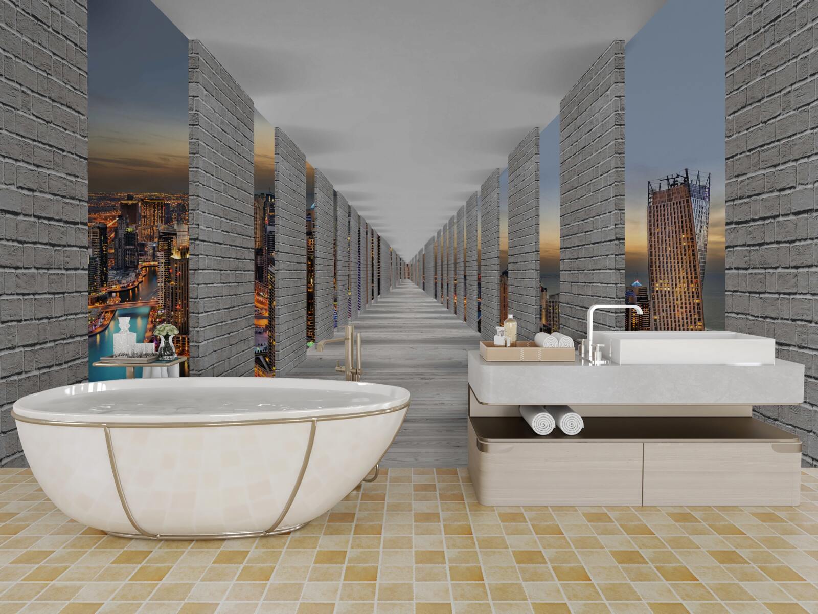 Fototapeta nekonečná chodba s vyhliadkovými oknami