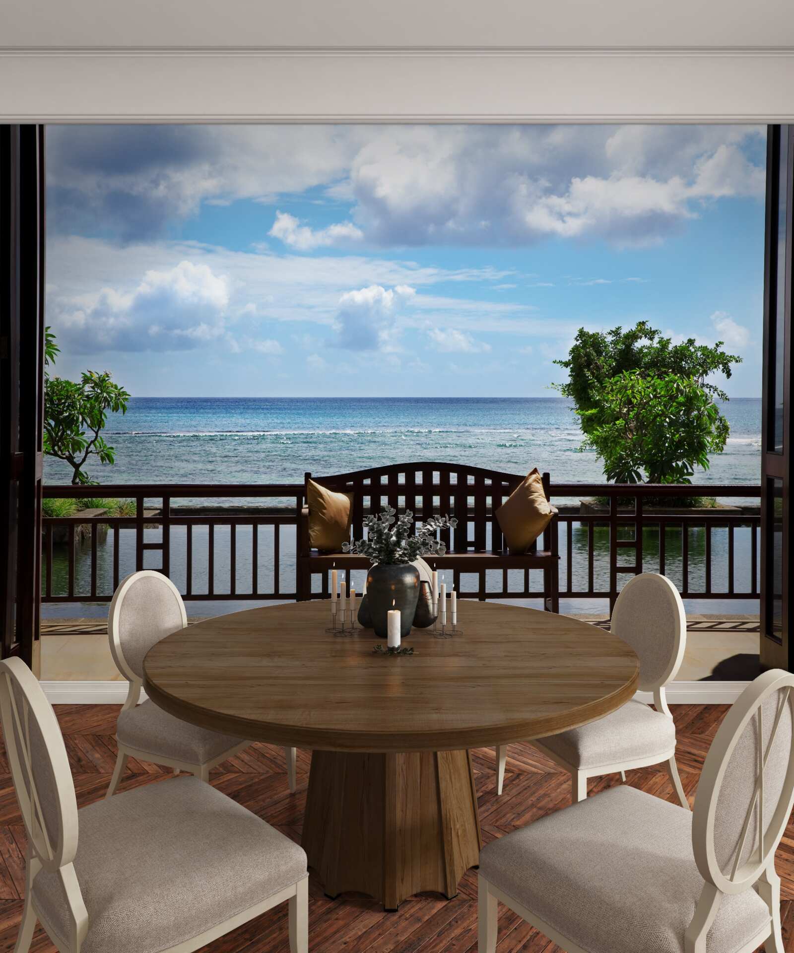 Fototapeta pohodlná lavička na pobreží oceánu