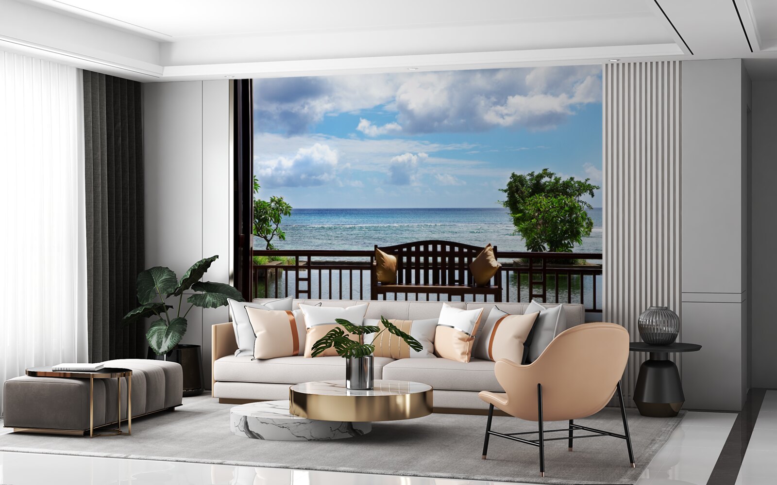 Fototapeta pohodlná lavička na pobreží oceánu