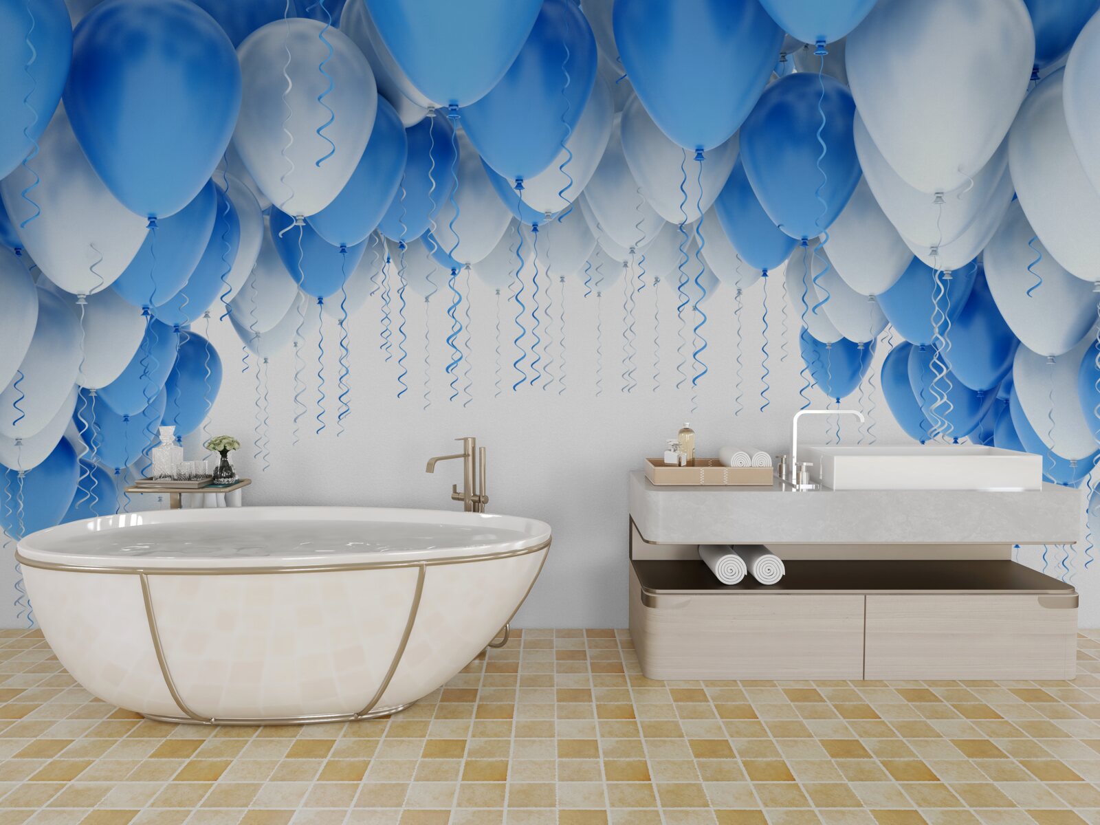 Fototapeta biele a modré gule plávajúce vo vzduchu