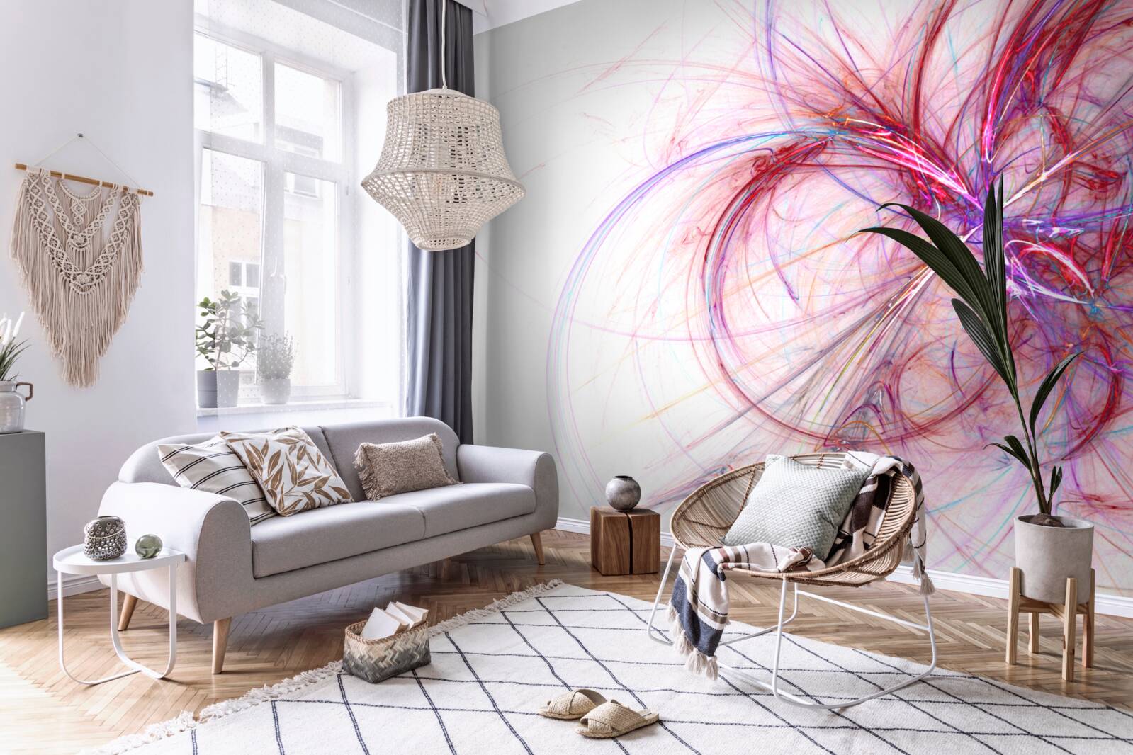 Fototapeta čiara červenej a modrej na bielom zadí, tenká a elegantná