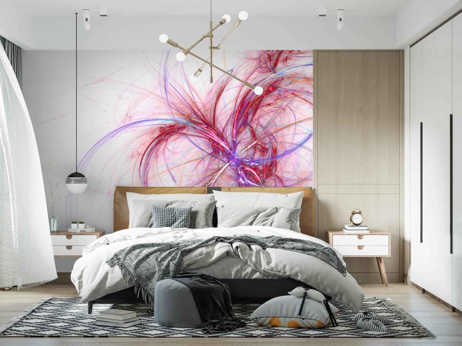 Fototapeta čiara červenej a modrej na bielom zadí, tenká a elegantná