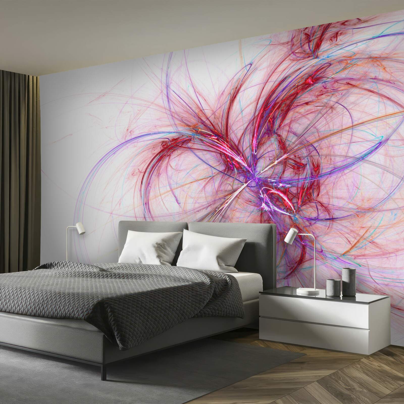 Fototapeta čiara červenej a modrej na bielom zadí, tenká a elegantná