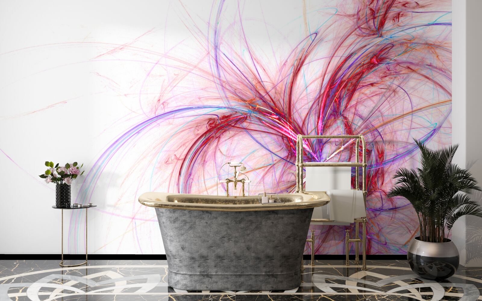 Fototapeta čiara červenej a modrej na bielom zadí, tenká a elegantná