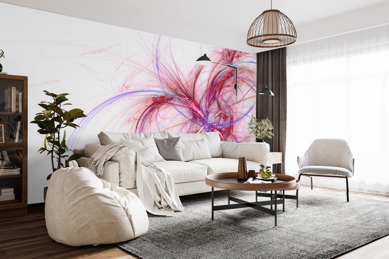 Fototapeta čiara červenej a modrej na bielom zadí, tenká a elegantná