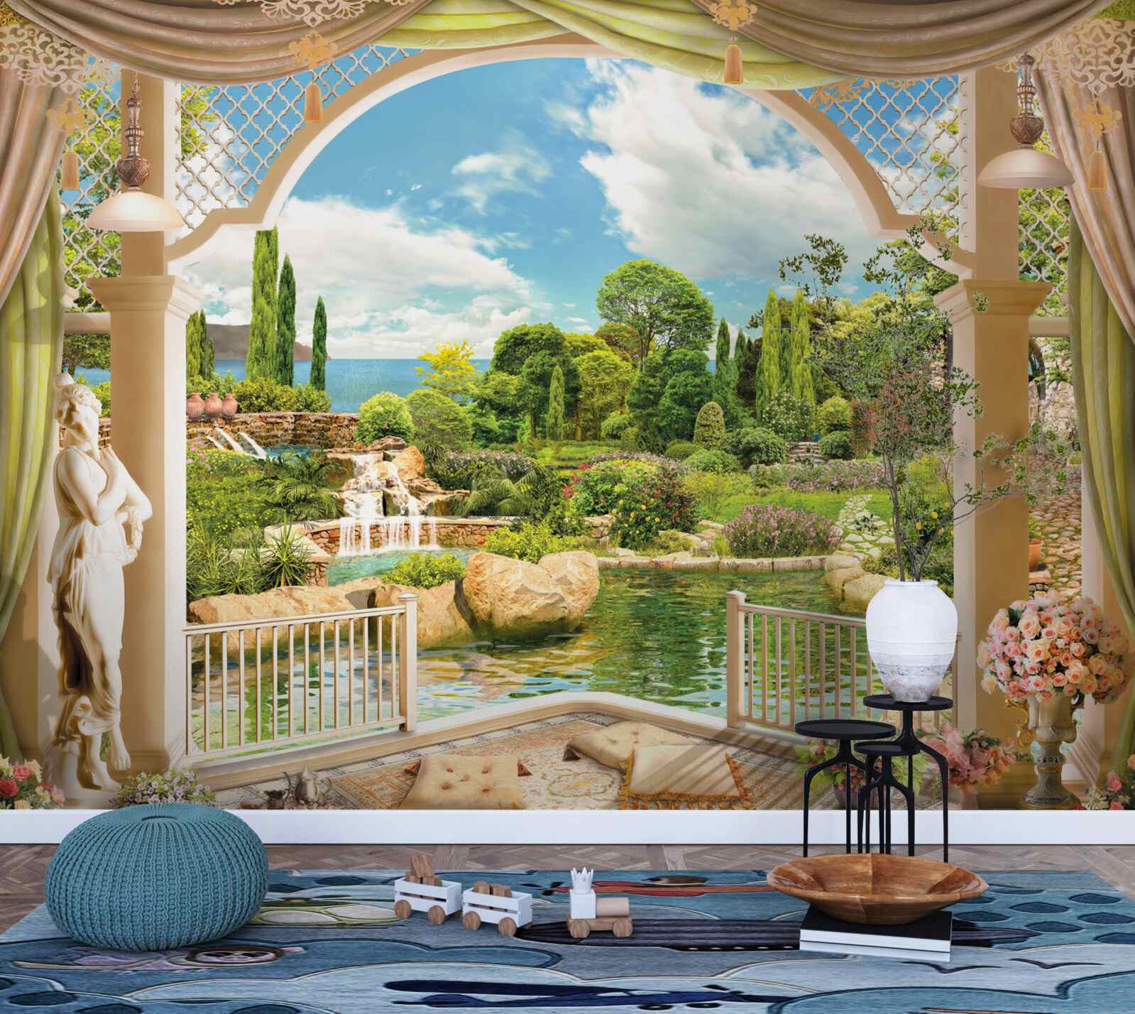 Fototapeta balkón s výhľadom na malebnú zelenú prírodu