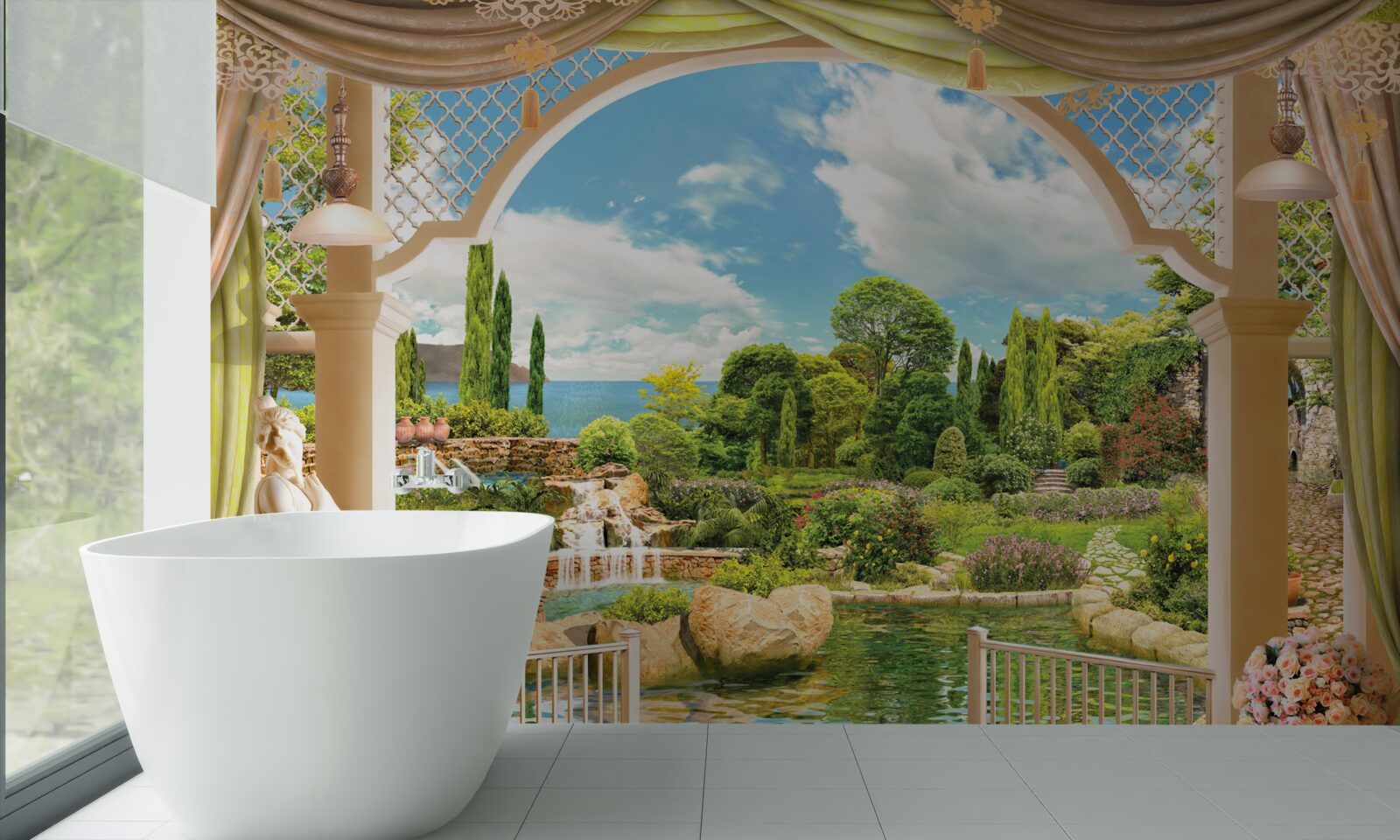 Fototapeta balkón s výhľadom na malebnú zelenú prírodu