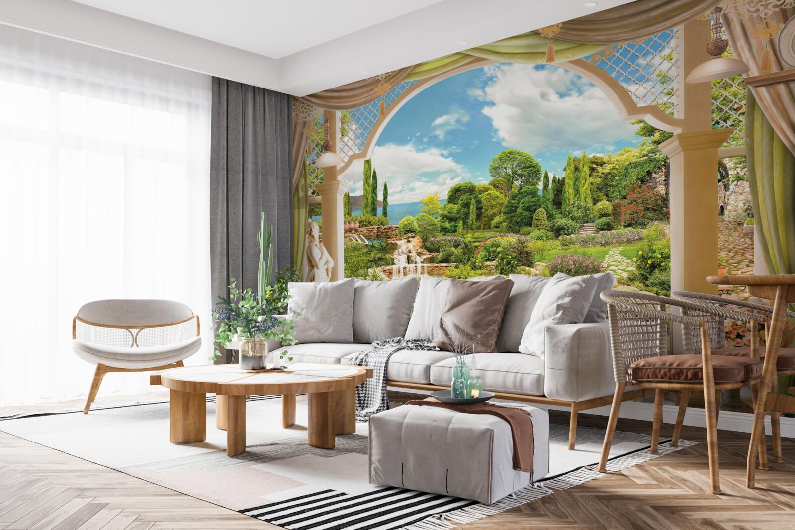 Fototapeta balkón s výhľadom na malebnú zelenú prírodu