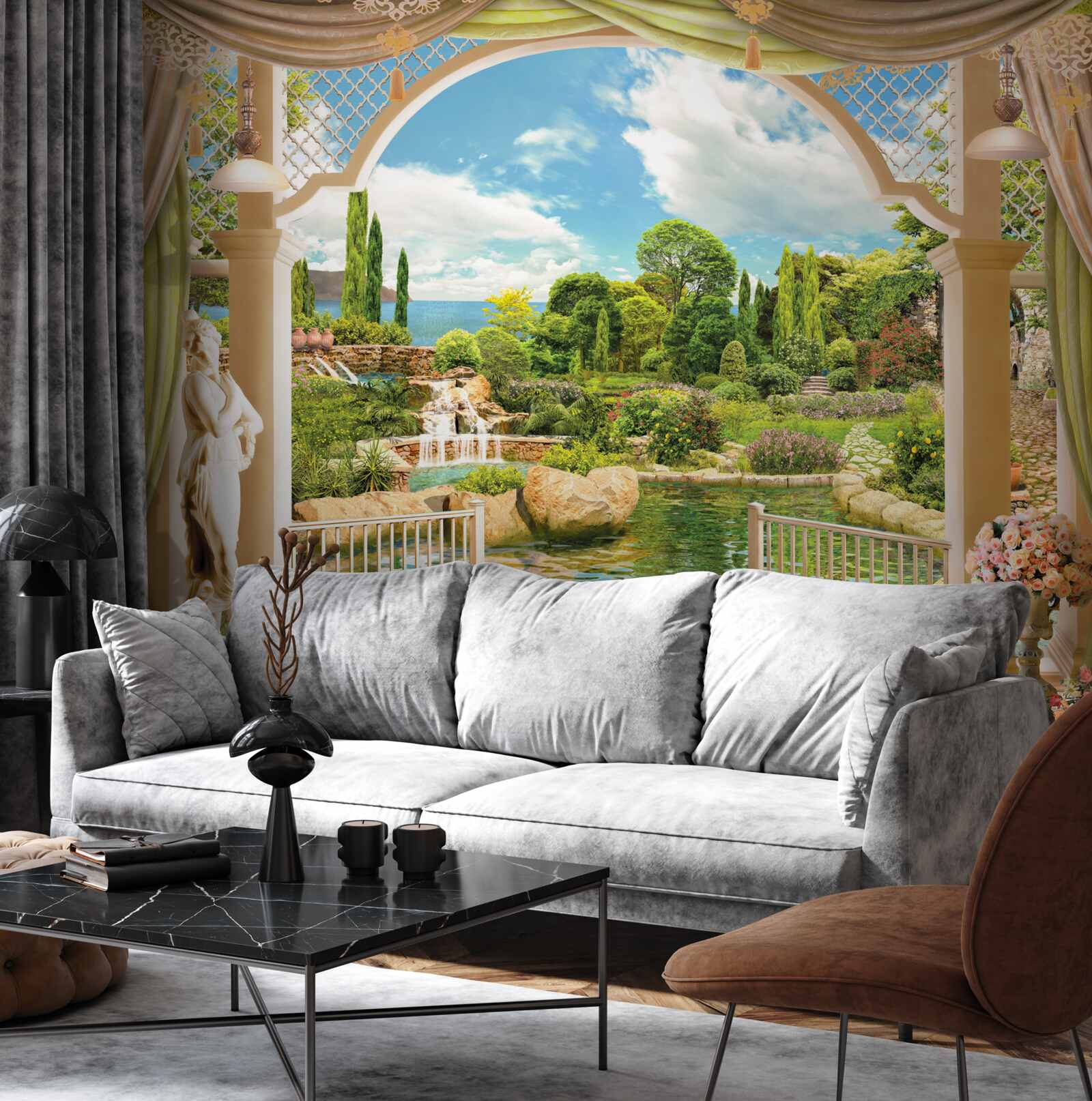 Fototapeta balkón s výhľadom na malebnú zelenú prírodu