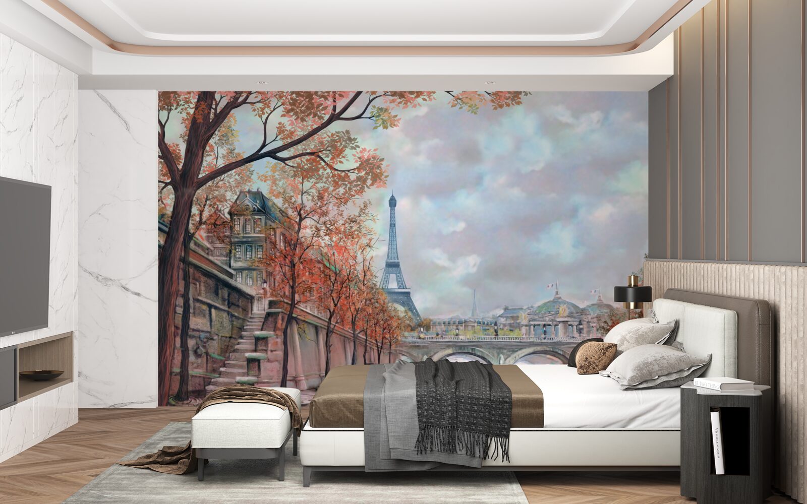 Fototapeta Parížska krajina a nábrežie vo dyách