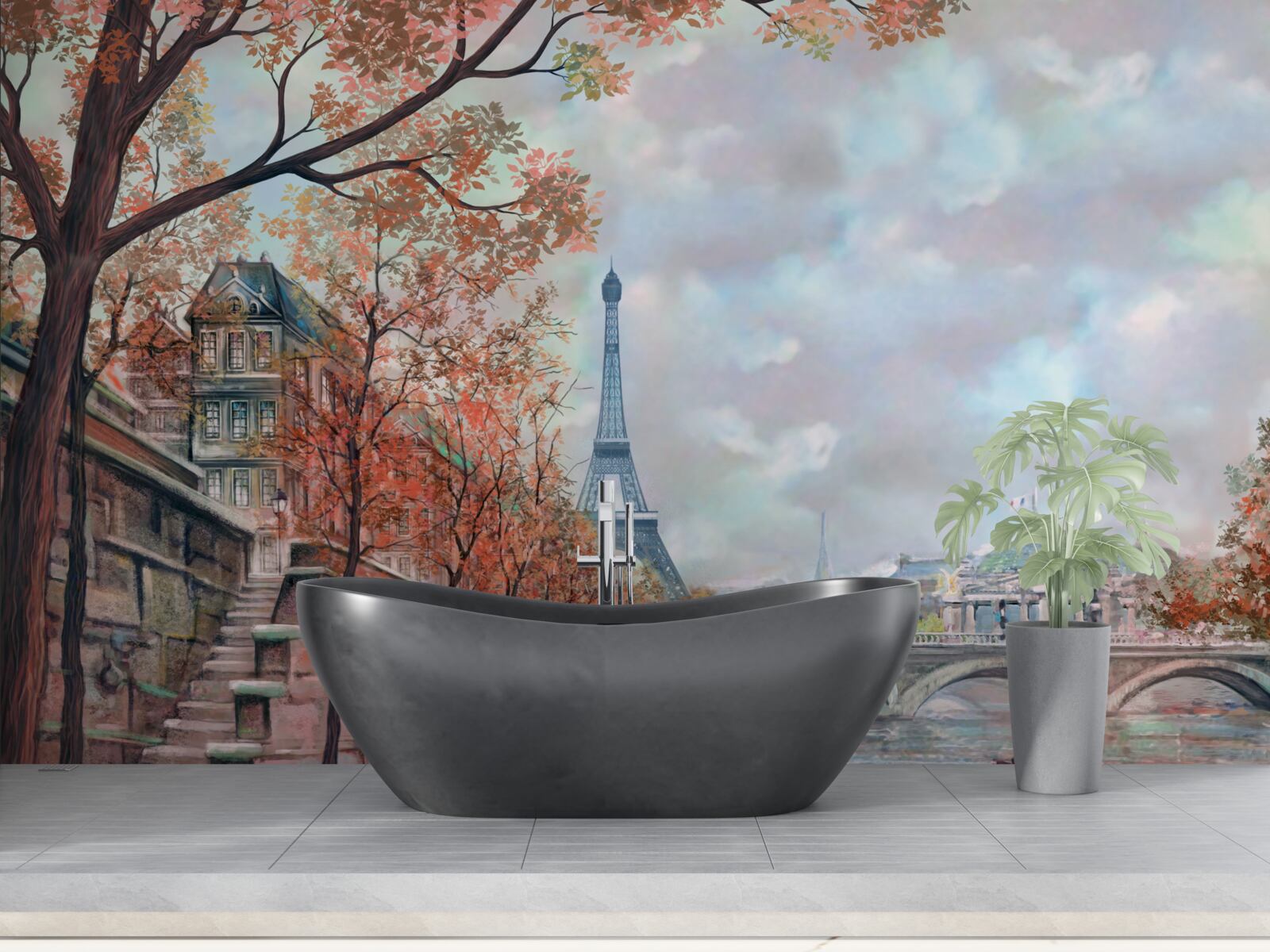 Fototapeta Parížska krajina a nábrežie vo dyách