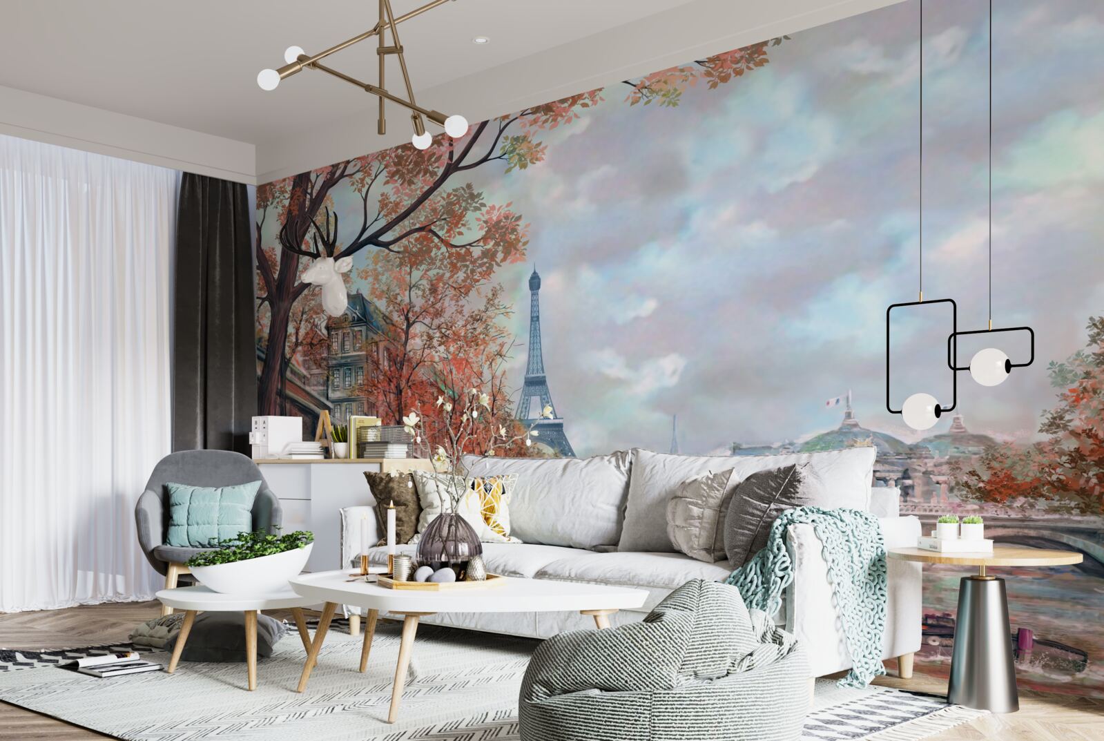 Fototapeta Parížska krajina a nábrežie vo dyách