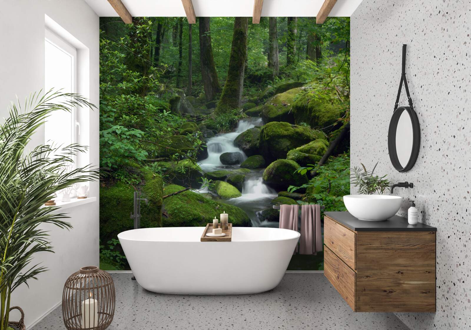 Fototapeta malý potôčik v hustom zelenom lese