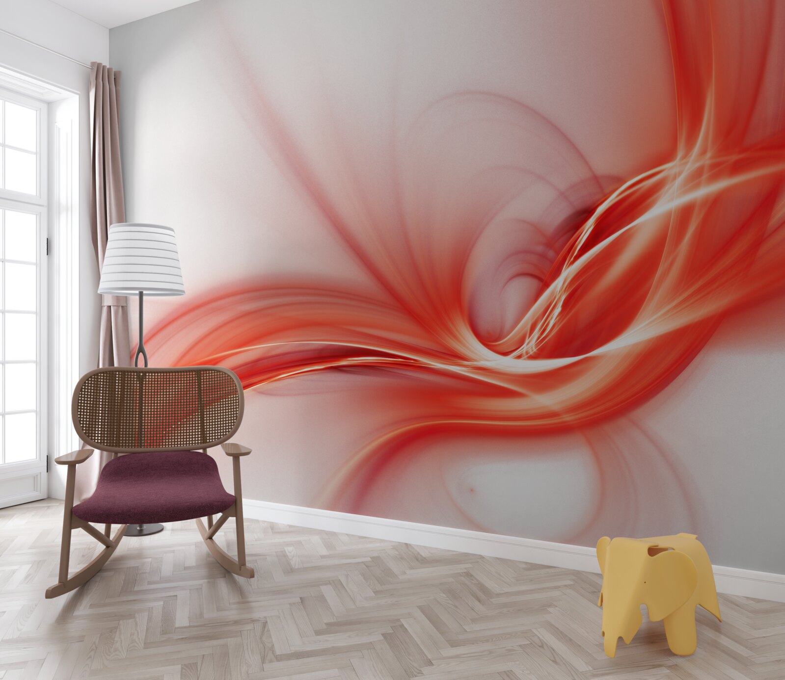 Fototapeta červený vzor na hodvábnom bielom pozadí