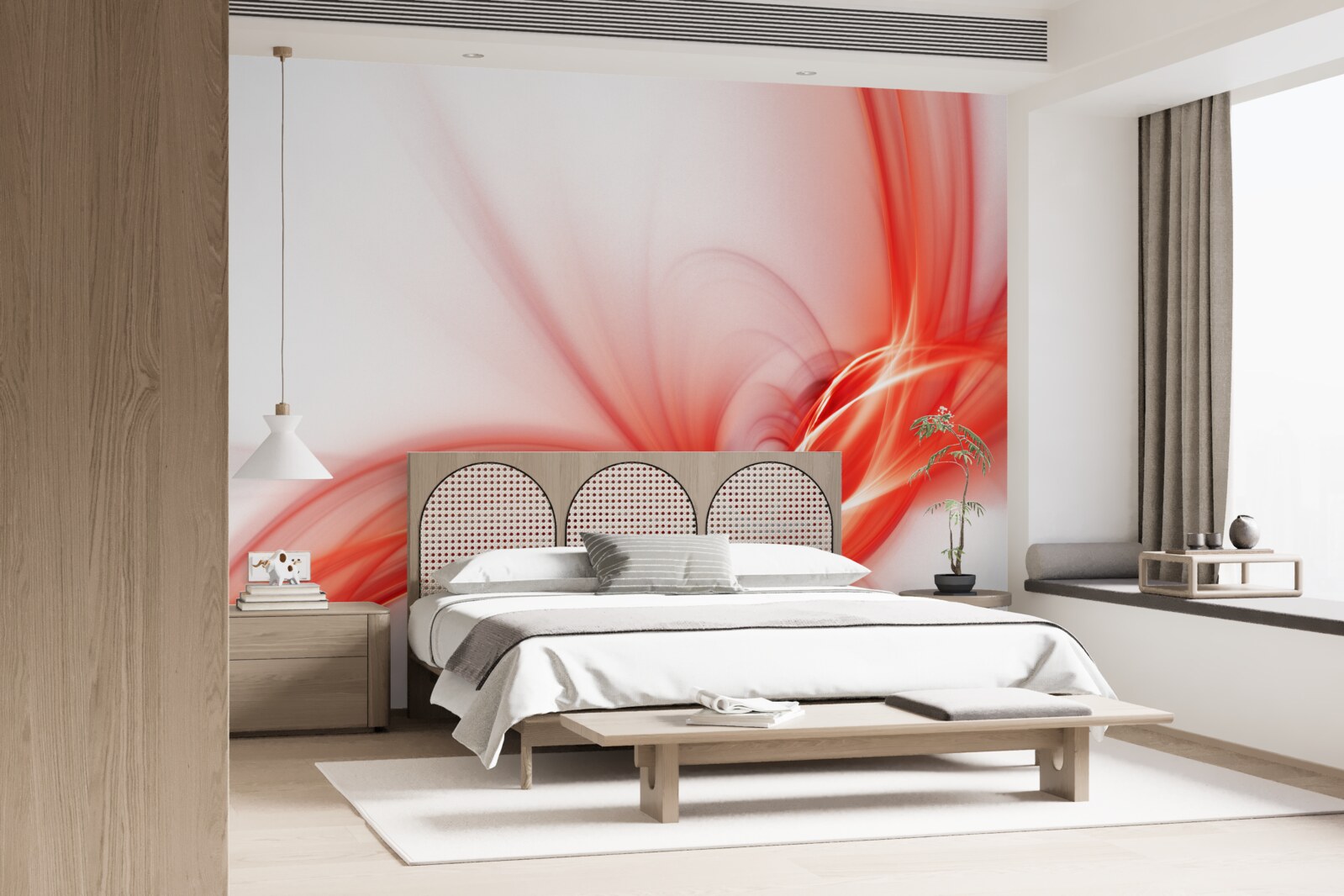 Fototapeta červený vzor na hodvábnom bielom pozadí