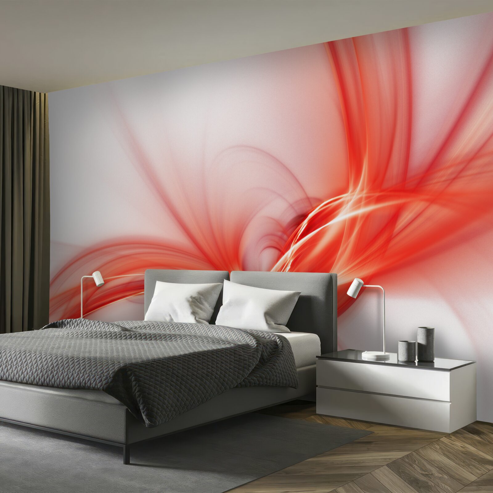 Fototapeta červený vzor na hodvábnom bielom pozadí