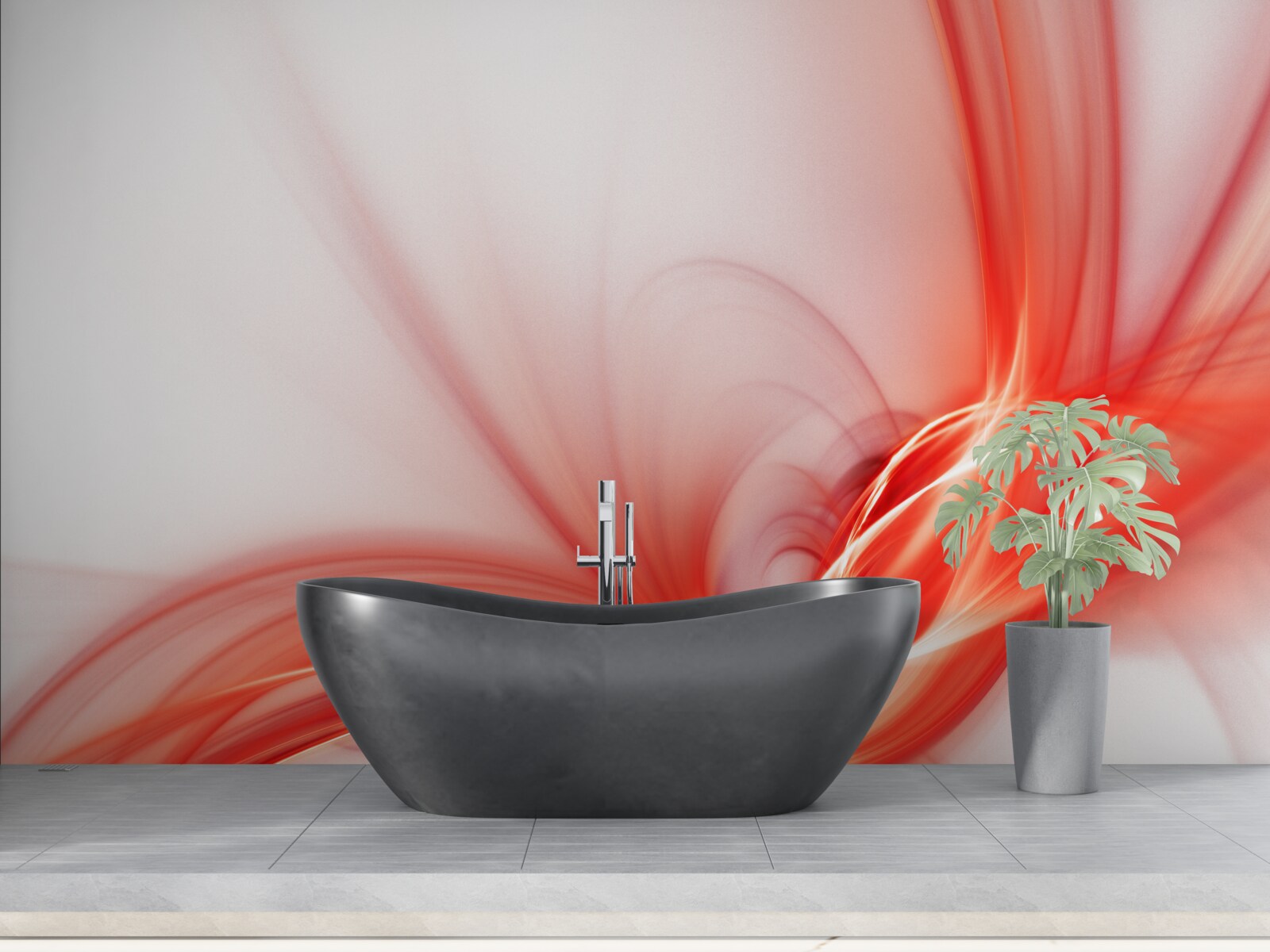 Fototapeta červený vzor na hodvábnom bielom pozadí