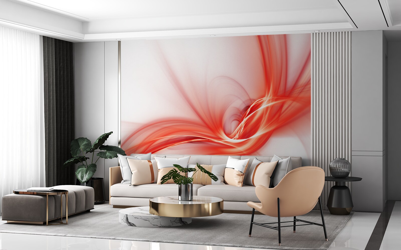 Fototapeta červený vzor na hodvábnom bielom pozadí