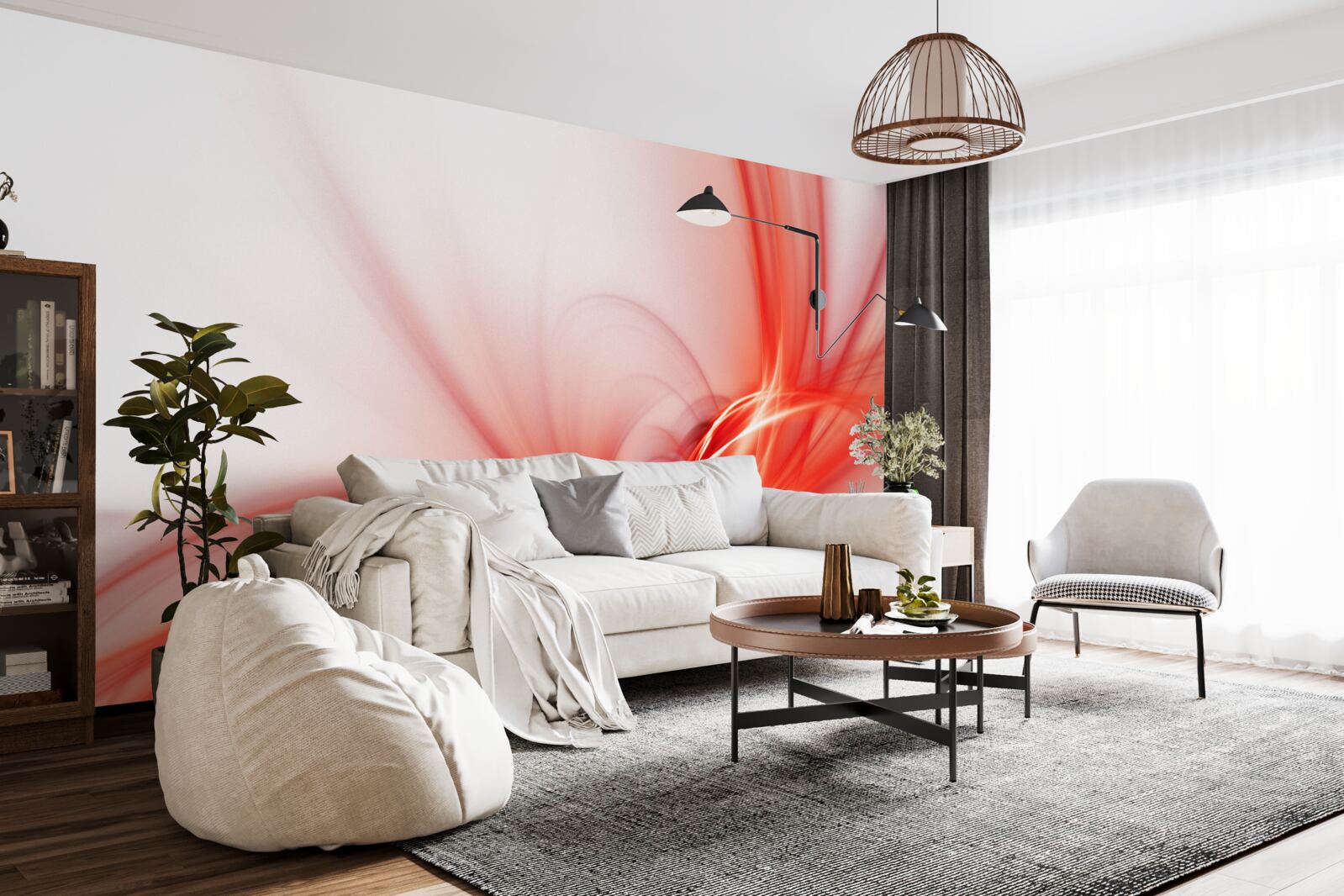 Fototapeta červený vzor na hodvábnom bielom pozadí