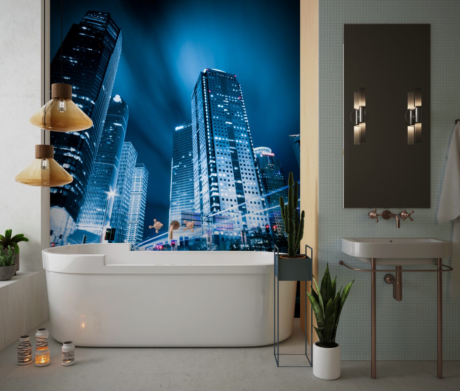 Fototapeta mestské mrakodrapy sú osvetlené farebnými svetlami