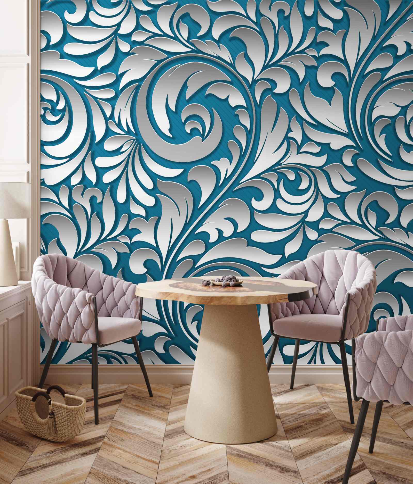 Fototapeta vzorovaná štruktúra v odtieňoch bielej a modrej