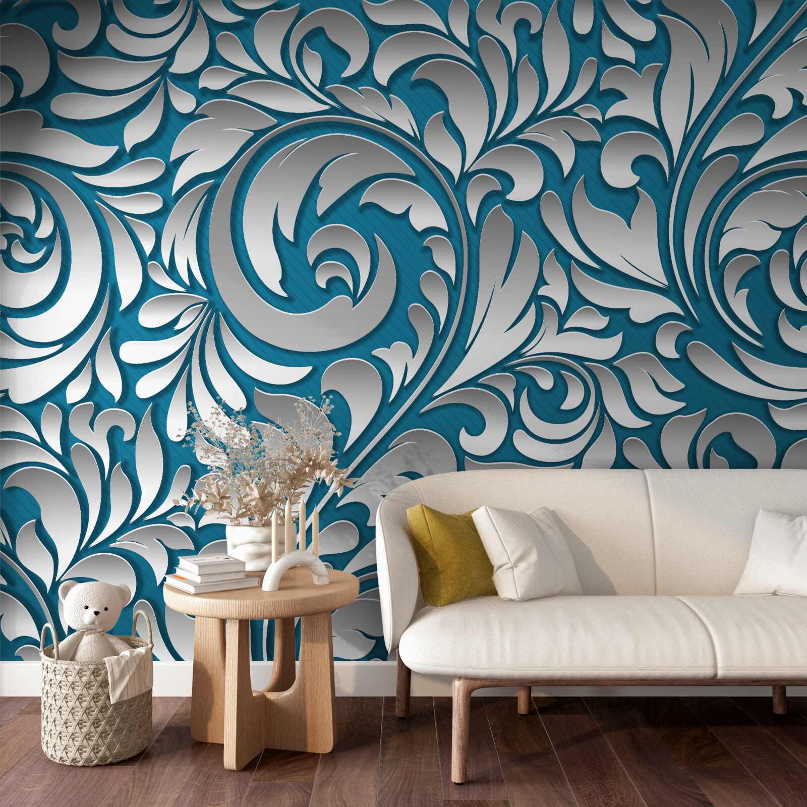 Fototapeta vzorovaná štruktúra v odtieňoch bielej a modrej