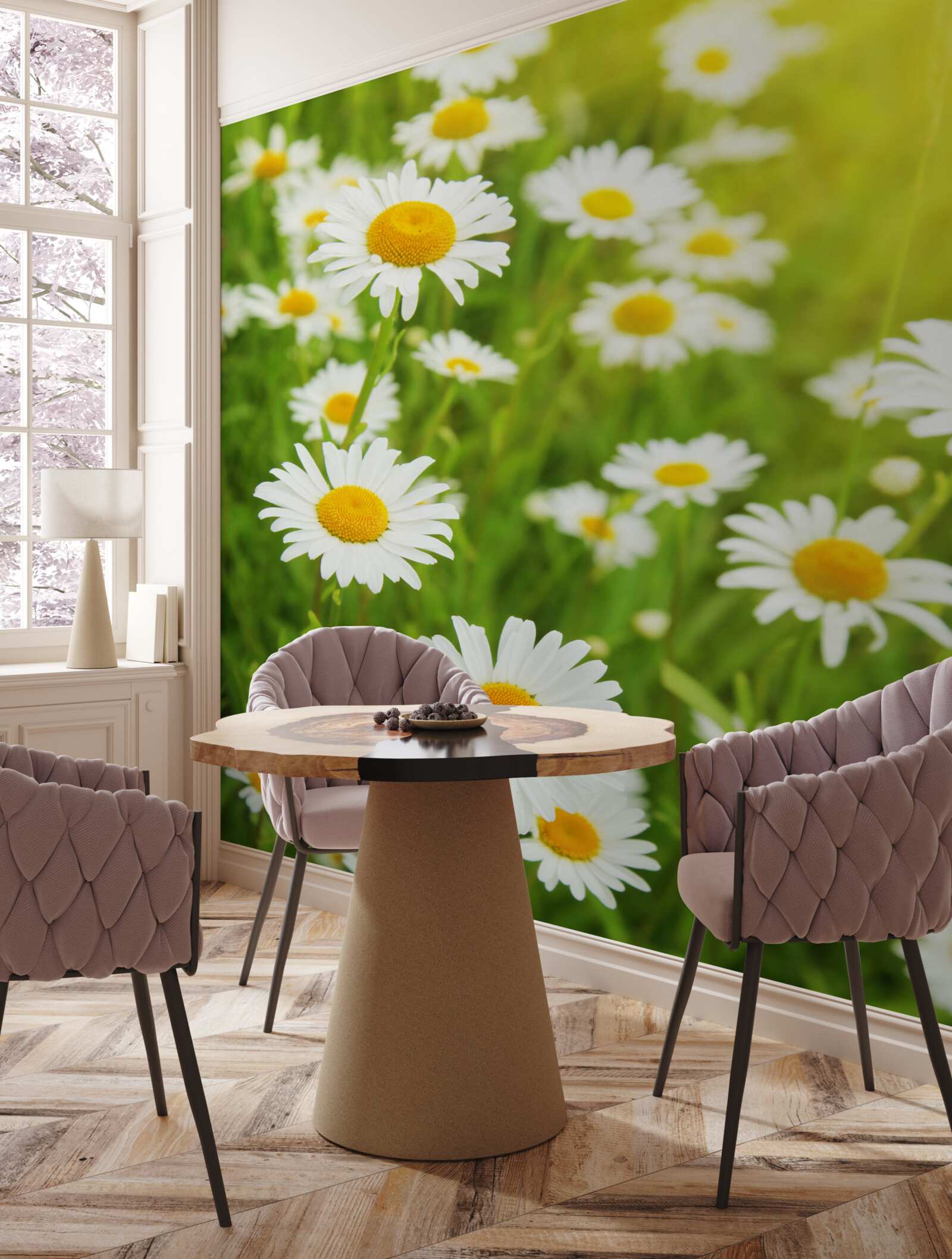 Fototapeta polya posiata bielymi sedmokrami